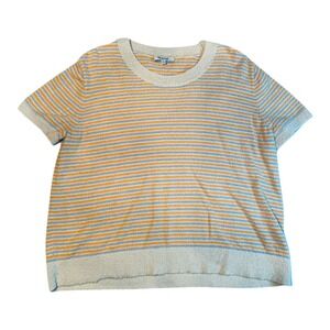 Madewell Striped Short Sleeve Sweater Orange Blue Cream‎ Terry Knit Crew Neck M